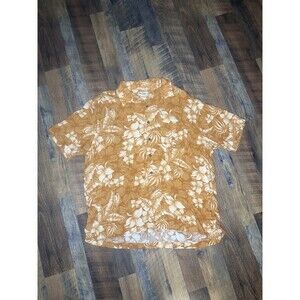 Panama Jack Shirt Adult  Orange Beige Floral Palm Leaf Rayon Hawaiian Sz XL